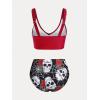 Rosegal Plus Size Women 3 Piece Tankini Swimsuit Gothic Skull Rose Spider Web Print Twist Bathing Suit(Red_2)