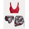 Rosegal Plus Size Women 3 Piece Tankini Swimsuit Gothic Skull Rose Spider Web Print Twist Bathing Suit(Red_2)