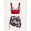 Rosegal Plus Size Women 3 Piece Tankini Swimsuit Gothic Skull Rose Spider Web Print Twist Bathing Suit(Red_2)