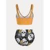 Rosegal Plus Size Women 3 Piece Tankini Swimsuit Gothic Skull Rose Spider Web Print Twist Bathing Suit(Yellow)