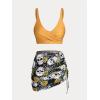 Rosegal Plus Size Women 3 Piece Tankini Swimsuit Gothic Skull Rose Spider Web Print Twist Bathing Suit(Yellow)
