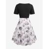 Rosegal Plus Size Women Floral Sundress Set Chiffon Vintage Cami Dress and Twist Ribbed Crop Set Dress(Black_1)