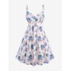 Rosegal Plus Size Women Floral Sundress Set Chiffon Vintage Cami Dress and Twist Ribbed Crop Set Dress(Blue_1)