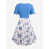 Rosegal Plus Size Women Floral Sundress Set Chiffon Vintage Cami Dress and Twist Ribbed Crop Set Dress(Blue_1)