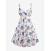 Rosegal Plus Size Women Floral Sundress Set Chiffon Vintage Cami Dress and Twist Ribbed Crop Set Dress(Green_1)