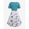 Rosegal Plus Size Women Floral Sundress Set Chiffon Vintage Cami Dress and Twist Ribbed Crop Set Dress(Green_1)