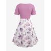 Rosegal Plus Size Women Floral Sundress Set Chiffon Vintage Cami Dress and Twist Ribbed Crop Set Dress(Pink_1)