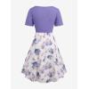 Rosegal Plus Size Women Floral Sundress Set Chiffon Vintage Cami Dress and Twist Ribbed Crop Set Dress(Purple_2)