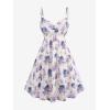 Rosegal Plus Size Women Floral Sundress Set Chiffon Vintage Cami Dress and Twist Ribbed Crop Set Dress(Purple_2)