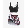Rosegal Women Plus Size Gothic Tankini Swimsuit Rose Skulls Printed Ruched Two Piece Bathing Suits(Black)