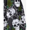 Rosegal Women Plus Size Gothic Tankini Swimsuit Rose Skulls Printed Ruched Two Piece Bathing Suits(Deep Green)