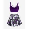 Rosegal Women Plus Size Gothic Tankini Swimsuit Rose Skulls Printed Ruched Two Piece Bathing Suits(Deep Purple)