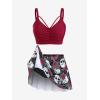 Rosegal Women Plus Size Gothic Tankini Swimsuit Rose Skulls Printed Ruched Two Piece Bathing Suits(Deep Red)