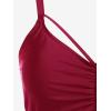 Rosegal Women Plus Size Gothic Tankini Swimsuit Rose Skulls Printed Ruched Two Piece Bathing Suits(Deep Red)