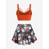 Rosegal Women Plus Size Gothic Tankini Swimsuit Rose Skulls Printed Ruched Two Piece Bathing Suits(Orange)