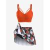 Rosegal Women Plus Size Gothic Tankini Swimsuit Rose Skulls Printed Ruched Two Piece Bathing Suits(Orange)