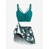 Rosegal Women Plus Size Gothic Tankini Swimsuit Rose Skulls Printed Ruched Two Piece Bathing Suits(Peacock Blue)