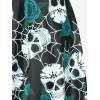 Rosegal Women Plus Size Gothic Tankini Swimsuit Rose Skulls Printed Ruched Two Piece Bathing Suits(Peacock Blue)