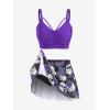 Rosegal Women Plus Size Gothic Tankini Swimsuit Rose Skulls Printed Ruched Two Piece Bathing Suits(Purple)