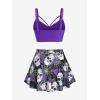Rosegal Women Plus Size Gothic Tankini Swimsuit Rose Skulls Printed Ruched Two Piece Bathing Suits(Purple)