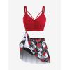 Rosegal Women Plus Size Gothic Tankini Swimsuit Rose Skulls Printed Ruched Two Piece Bathing Suits(Red)