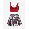 Rosegal Women Plus Size Gothic Tankini Swimsuit Rose Skulls Printed Ruched Two Piece Bathing Suits(Red)