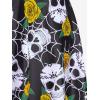 Rosegal Women Plus Size Gothic Tankini Swimsuit Rose Skulls Printed Ruched Two Piece Bathing Suits(Yellow)