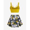 Rosegal Women Plus Size Gothic Tankini Swimsuit Rose Skulls Printed Ruched Two Piece Bathing Suits(Yellow)