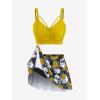 Rosegal Women Plus Size Gothic Tankini Swimsuit Rose Skulls Printed Ruched Two Piece Bathing Suits(Yellow)
