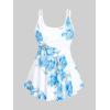 Rosegal Women Plus Size Modest Tankini Swimsuit Rose Print Boyleg Swimwear Padded Boyshorts Bathing(Blue_1)