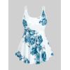 Rosegal Women Plus Size Modest Tankini Swimsuit Rose Print Boyleg Swimwear Padded Boyshorts Bathing(Blue_2)
