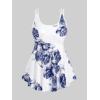 Rosegal Women Plus Size Modest Tankini Swimsuit Rose Print Boyleg Swimwear Padded Boyshorts Bathing(Blue_3)