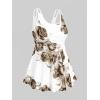 Rosegal Women Plus Size Modest Tankini Swimsuit Rose Print Boyleg Swimwear Padded Boyshorts Bathing(Coffee_1)