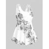 Rosegal Women Plus Size Modest Tankini Swimsuit Rose Print Boyleg Swimwear Padded Boyshorts Bathing(Gray_1)