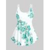 Rosegal Women Plus Size Modest Tankini Swimsuit Rose Print Boyleg Swimwear Padded Boyshorts Bathing(Green_1)