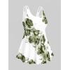 Rosegal Women Plus Size Modest Tankini Swimsuit Rose Print Boyleg Swimwear Padded Boyshorts Bathing(Green_2)