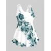 Rosegal Women Plus Size Modest Tankini Swimsuit Rose Print Boyleg Swimwear Padded Boyshorts Bathing(Green_3)