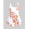 Rosegal Women Plus Size Modest Tankini Swimsuit Rose Print Boyleg Swimwear Padded Boyshorts Bathing(Orange_1)