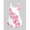 Rosegal Women Plus Size Modest Tankini Swimsuit Rose Print Boyleg Swimwear Padded Boyshorts Bathing(Pink_100)