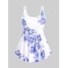 Rosegal Women Plus Size Modest Tankini Swimsuit Rose Print Boyleg Swimwear Padded Boyshorts Bathing(Purple_1)