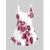 Rosegal Women Plus Size Modest Tankini Swimsuit Rose Print Boyleg Swimwear Padded Boyshorts Bathing(Red_1)
