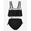 Rosegal Womens Plus Size Curve Gothic Skull Print Ruffled Overlay Tankini Swimwear Set(Black)