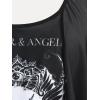 Rosegal Womens Plus Size Curve Gothic Skull Print Ruffled Overlay Tankini Swimwear Set(Black_1)