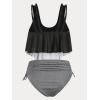 Rosegal Womens Plus Size Curve Gothic Skull Print Ruffled Overlay Tankini Swimwear Set(Black_1)