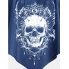 Rosegal Womens Plus Size Curve Gothic Skull Print Ruffled Overlay Tankini Swimwear Set(Blue)