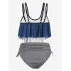 Rosegal Womens Plus Size Curve Gothic Skull Print Ruffled Overlay Tankini Swimwear Set(Blue)