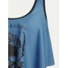 Rosegal Womens Plus Size Curve Gothic Skull Print Ruffled Overlay Tankini Swimwear Set(Blue_10)