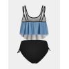 Rosegal Womens Plus Size Curve Gothic Skull Print Ruffled Overlay Tankini Swimwear Set(Blue_10)