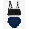 Rosegal Womens Plus Size Curve Gothic Skull Print Ruffled Overlay Tankini Swimwear Set(Blue_12)