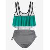 Rosegal Womens Plus Size Curve Gothic Skull Print Ruffled Overlay Tankini Swimwear Set(Green)